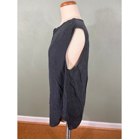 Unsubscribed Tunic Top Women's Small Black Silk Button Front Lightweight Flowy - Picture 3 of 10